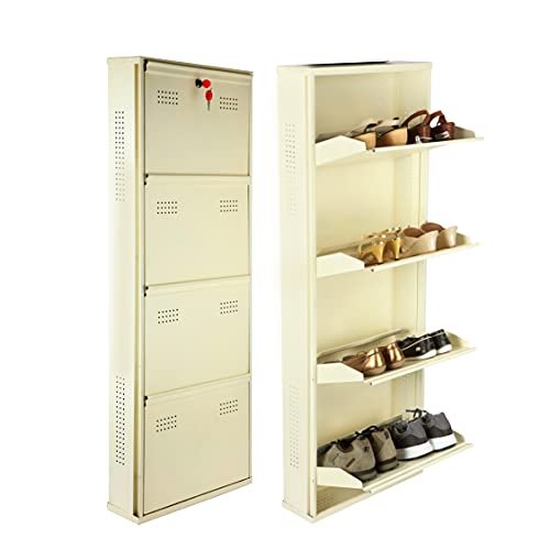 Laxmi KAPAT 4 Door Metal Wall Mounted Shoe Rack Stand for Home with Central Locking, Can Hold Upto 16 Shoes Pair, 3 Year Warranty (54" x 20" x 6" Inch, Ivory)