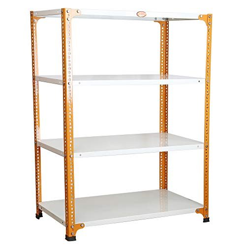 Mil-Nil Prime CRC Sheet 4 Shelf Multipurpose Space Saving Storage Rack, 48 x 36 x 18 Inch, 22 Gauge (Ivory-Orange) Powder Coated 16 Gauge Angles