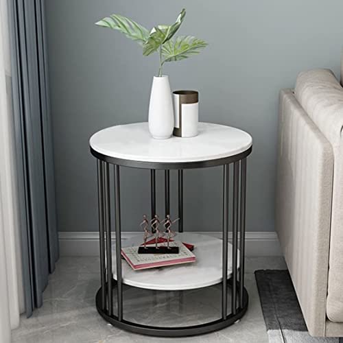 Nature Wood Simple Modern Bedside Cabinet Little Round Table MDF Top Metal Table Farmhouse Accent Coffee Table Sofa-Black White