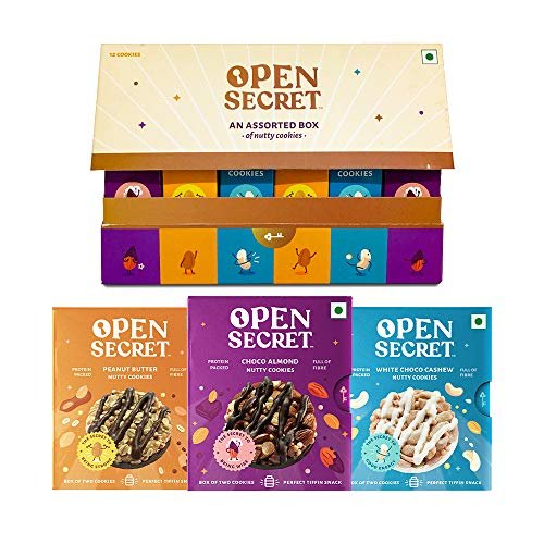 Open Secret Cookies | 9 Packs, 2 Cookies Each | Healthy Snacks, Cookies Gift Hamper, Cookies Biscuits, Cookies Gift Packs, Healthy High Protein, No Added Maida, Gifts (9 X 2 = 18)
