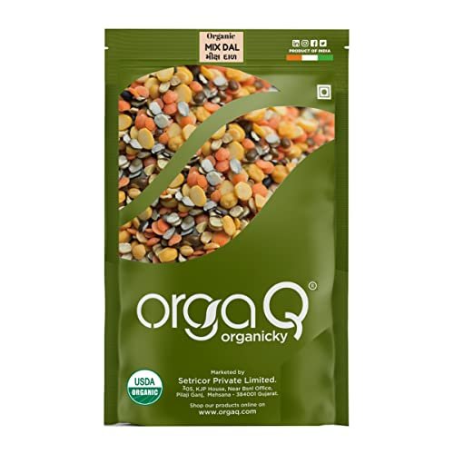 OrgaQ Organicky Organic Mix Dal - 500 Grams | (Pea Split, Red Lentil, Black Gram Split, Moong Dal, Moth Dal, Cowpea Mogar, Green Gram Mogar)