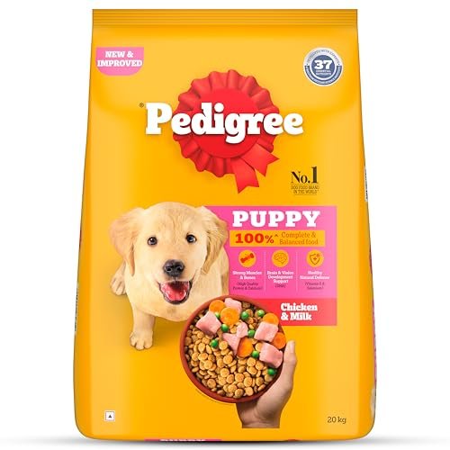 Pedigree Puppy Dry Dog Food, Chicken & Milk, 20 kg, Contains 37 Essential Nutrients, 100% Complete & Balanced Food for Puppies