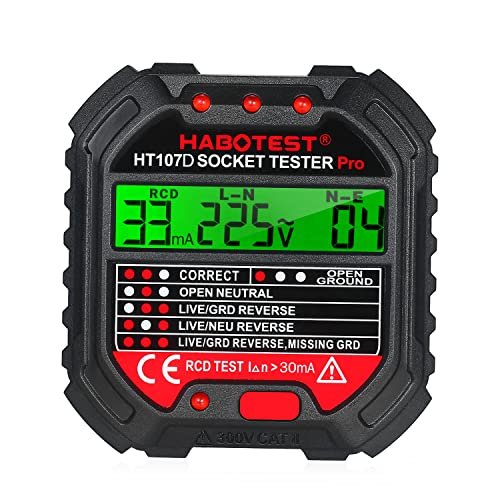 QUKAN GFCI Outlet Tester with Voltage Display 90-250V Socket Tester Automatic Electric Circuit Polarity Voltage Detector Breaker Finder HT107D