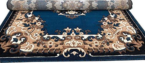 Risha Carpet Carpet Thick Hand Embossed Washable Geometric Oriental Non-Shedding Living Room Bedroom Dining Home Area Rug 3x5 Color Blue