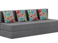 Rosebell Foldable Four Seater Sofa Cum Bed, Sofa Bed 6 X 6 Feet, Jute Fabric- Washable Cover- Including 4 Cushion Perfect for Home & Office for Guests(Grey Color)