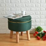 ShadowKart Ottoman Pouffes for Sitting Stool for Living Room Wooden Stools Chair Living Room Furniture Footrest Pouf Foot Stool for Office Room Decor (Small-Green)