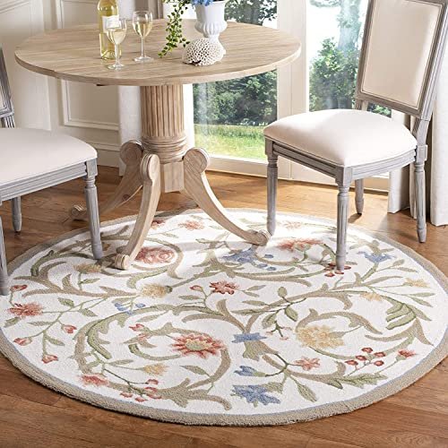 Shaggy Rugs White Beige Modern Hand Tufted Wool Round Carpet with 1 inch Pile Height for Living Room and Bedroom Area Rug (4X4Ft Round Size)