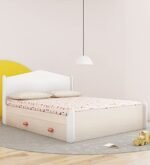 Smartsters Queen Bed with Storage for Kids | Engineered Wood | Double Drawers | Soft Edge | Secret Den Child-Friendly Design | White | 39 x 841 x 62 inches | Easy Pull-Out Storage