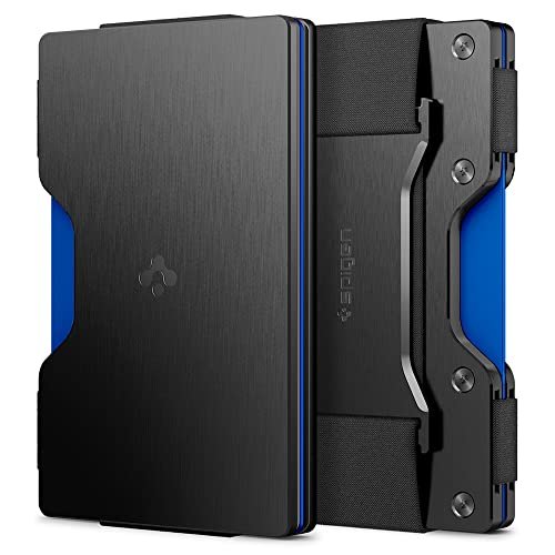Spigen RFID Blocking Wallet Slim Minimalist Credit Card Holder for Men and Women with Cash Strap - Black