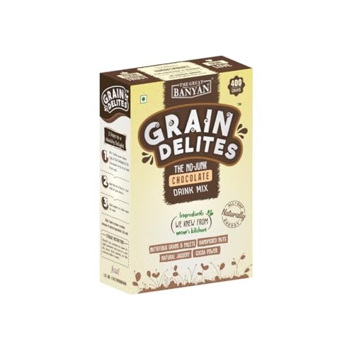 The Great Banyan GrainDelites Chocolate 400 Gram|No Junk, Natural Homemade Instant Drink Mix For Kids & Adults|No White Sugar, No Preservative Chocolate Milk Mix with Millets, Nuts & Wholegrains