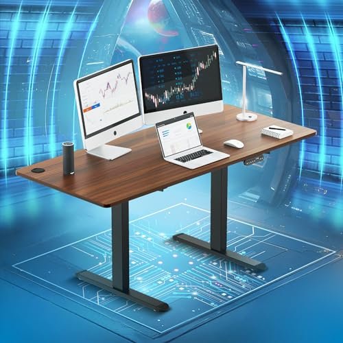The Sleep Company - Adjustable Desk | Sit-Stand Ergonomic Table | Electric Height Adjustable Desk for Laptop | Work from Home Desk with Memory Preset Controller | 1600 x 700 Top | Wooden & Black