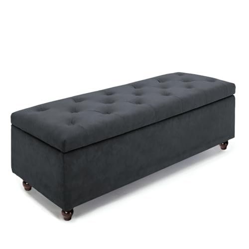 WOODBURY TREE 2 Seater Upholstered Ottoman Bench with Storage Settee Sofa Couch Button Tufted Pouffe for Living Room Bedroom Office (Grey)