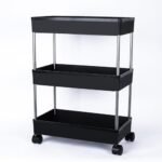 AEXONIZ TOYS Aexoniz Plastic Kitchen Storage Trolley Rack with Wheels,Slide Out Storage Shelves Space Saving Home Storage Organizer Racks,Rolling Utility Cart(Black,3 Layer)