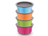Asian Plastic Airtight Round Storage Containers Set Of 4 (300 Ml X 4)|Bpa Free|Microwave Safe|Kitchen Storage Containers|Grocery|Store Dry Fruits, Namkeen, Biscuits, Choclates, & Snacks - Multicolor