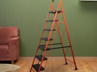 BonKaso Premium Steel Multipurpose Climb Easy Anti-Slip 7-Step Foldable Ladder with Safety Clutch Lock, Support Handle and Tool Tray for Home - (Orange & Black)