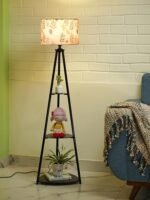 Crosscut Furniture Metal Printed Floor Lamp with 3 Shelves (Boho Seed) LED Bulb Included, White