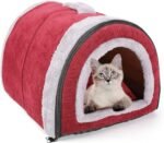 Fluffy's Luxurious 2-in-1 Foldable Pet House Ultra Soft Bed for Cat Dogs, Warm Portable Washable Indoor Puppy Kitten Beds Cave Tent Nest (M, Red)