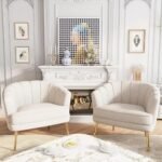 Haven Craft - Upholstered Velvet Swan Metal Accent Chairs Metal Legs, Set of 2, for Living Room, Bedroom, Office