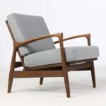 LSFH Unique Design 1960s Organic Shape Fabric Accent Chair Armchair with Solid Sagwan Wooden Frame Single Sofa Chair for Small Apartments, Living Room or Bedroom (1 Chair, Light Grey)