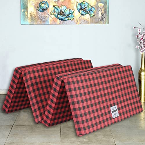 MOROFEEL Dual Comfort Reversible | Foldable UHD Foam | Single Bed Mattress | 4 Fold Black-Red | (72x35x2)