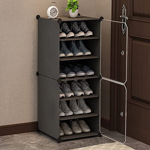 Owme Plastic Shoes Rack for Home, 2-Door 6-Shelf Portable Shoes Rack with Dustproof Door for Heels/Slippers/Boots, DIY Multi-Purpose Shoe Organizer, GREY