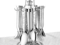 Parage 25 Pieces Shagun Stainless Steel Cutlery Set for Home & Kitchen (Contains: 6 Spoons, 6 Forks, 6 Tea Spoons, 6 Soup Spoons, 1 SS Stand), Spoon Set, Dining Table Stylish, Silver