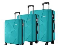 Safari Pentagon Pro 8 Wheels Set of 3 (Cabin + Medium + Large) Trolley Bags, Hard Case Polypropylene, 360º Wheeling Luggage, Travel Bag, Suitcase for Travel, Trolley Bags for Travel, Cyan
