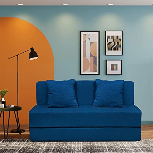 TRENDY VIBES Sofa Cum Bed | One Seater | Sofa Bed, Foldable Bed Cum Sofa with Cushion Jute Fabric for Living Room & Office - (Blue-Color)-3 X 6 Feet