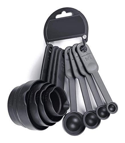 The Sr Brand Sr Plastic Measuring Spoon and Cup Set, 8-Pieces (Black, Pack of 1)