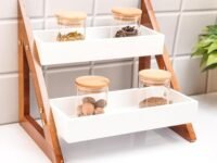 UHUD CRAFTS Multipurpose Wooden Triangluar Countertop Spice Rack | Kitchen Counter Top Organizer | 2-Tier Kitchen Storage Organizer Tiered Shelf| Jars And Bottle Holder & Kithen Decor Item