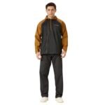 WATER FIGHTER by ZEEL Rain Coat for Men with Adjustable Hood, Polyester Waterproof Full Sleeves, Top and Bottom Set Rainwear, Front Zip with Snap Button Flap, (EWF87, Black & Dark Mustard, 3XL)