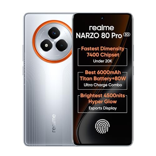 realme NARZO 80 Pro 5G (Speed Silver,8GB+128GB) | Segment's 1st MediaTek Dimensity 7400 Chipset | 6000mAh Titan Battery + 80W Ultra Charge | 4500nits HyperGlow Esports Display | IP69 Waterproof