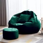 Swiner 4XL Bean Bag with Footstool & Cushion Ready to Use Filled with Beans | Faux Leather Bean Bag Chair for Home (Military Green, XXXXL)