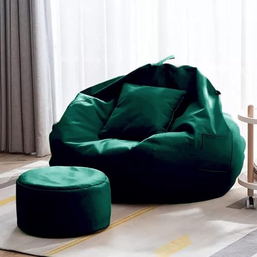 Swiner 4XL Bean Bag with Footstool & Cushion Ready to Use Filled with Beans | Faux Leather Bean Bag Chair for Home (Military Green, XXXXL)