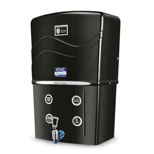 KENT Grand RO Water Purifier | Advanced RO Tech for Sabse Shudh Paani | RO+UF+TDS Control + UV LED Tank | 8L | 20LPH Flow | Ideal for Borewell/Tanker/Municipal Water | Largest Service Network | Black