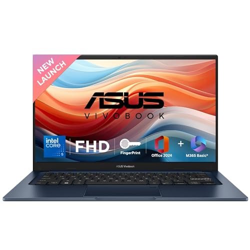 ASUS Vivobook 14, (i5 14th Gen) Intel Core 5 120U, Thin & Light Laptop(16GB RAM/512GB SSD/FHD/14/60Hz/Fingerprint Reader/M365 Basic (1Year)*/Office Home 2024/Quiet Blue/1.4 Kg) X1404VAP-EB542WS