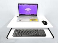 AVRIAN Wall Mount Laptop Desk Notebook Desk Study Table Wall Hanging Computer Table with Keyboard Tray Height Adjustable Engineered Wood Semi Gloss 24 x 16 inches White