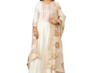 Amazon Brand - Myx Women's Embroidered Anarkali Kurta Pant Set with Organza Dupatta | Viscose,Rayon | A-line fit