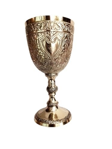 BONA Fide Pure Brass Goblet Heavy Gauge Engraved Silver Plated Pure,Premium Goblet Champagne Flutes, Wine Drinking Glass,Tumbler Cups for Water,Royal Chalice Cup,Embossed,Bras