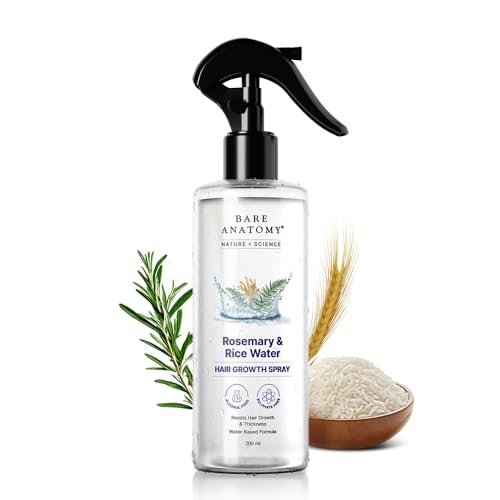 Bare Anatomy Nature X Science Rosemary Water Spray For Hair Growth & Thickness With Rice Water|100% Natural Extract|Soft & Smooth Hair|Controls Hairfall & Adds Shine|Non-Greasy & Fast Absorbing|200 Ml