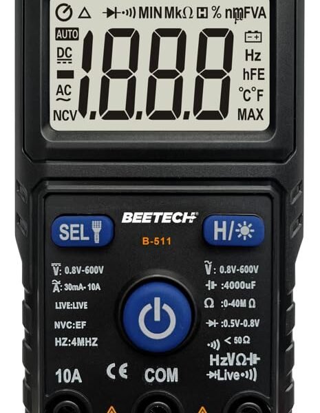Beetech® B-511 SMART Digital TRMS 4000 Count 600V AC/DC, 10A AC/DC Digital Pocket Multimeter with Resistence, Capacitance, Frequency, Diode Test, Live Test, NCV, Backlight, Continuity Test, etc
