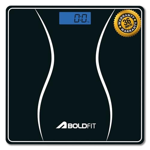 Boldfit Weight Machine for Home Digital Weighing Machine for Human Body with LCD Display Max Weight Capacity 180Kgs (Batteries Not Included) Bathroom Scale for Home, Black