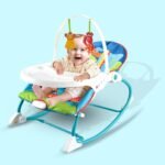 CAREIT Baby Rocker Chair Comfortable & Soothing Bouncer for Newborns. Multi-Position Recline, Vibrations, Removable Toys. Portable Design with Removable Food Tray-Blue Color