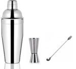 Dynore Stainless Steel 3 Pcs Delux Bar Set- Fork Bar Spoon, Cocktail Shaker 750 ml, Tall Peg Measure- 30/60 ml