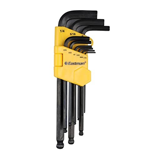 Eastman Ball Point Allen Keys, Set Of 9Pcs, Metric Sizes 1.5 To 10, Chrome Vanadium Steel, Comfort Grip, Black Finish, Fully Heat Treated 48-52 Hrc, Eak-2406