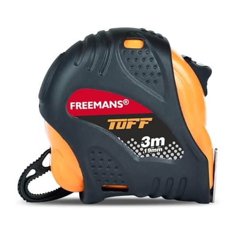 FREEMANS TUFF 3m:19mm Steel Inchi Measuring Tape - 3m with a Non Slip Rubber covered ABS case, Double-sided Printing and Belt Clip