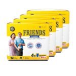 Friends Classic Adult Diapers Pants Style - 40 Count (Medium) with odour lock, Unisex, Leakproof, Elastic Waist and Anti-Bacterial Absorbent Core - Waist Size 25-48 inch; 63.5-122 cm