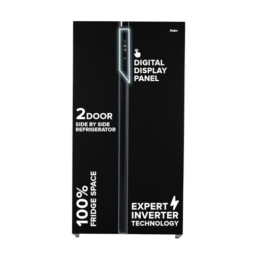Haier 602L 3Star 2 Door Side by Side Frost Free Refrigerator|100% Convertible|Expert Inverter Technology|Digital Display Panel|Triple Twist Ice Maker|Deo Fresh Technology (HRS-682KS, Black Steel)