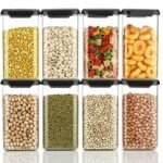 JIALTO Airtight Storage Containers Set of 6, Stackable Plastic Food Storage Boxes with Removable Drain, Airtight Seal, Transparent for Kitchen & Pantry Organization - 1100 ML Capacity