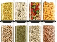 JIALTO Airtight Storage Containers Set of 6, Stackable Plastic Food Storage Boxes with Removable Drain, Airtight Seal, Transparent for Kitchen & Pantry Organization - 1100 ML Capacity